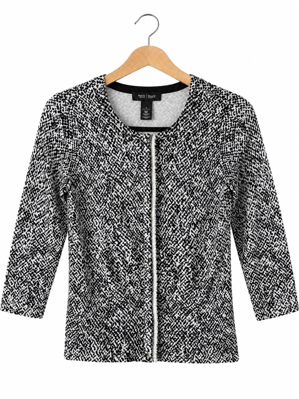 White House Black Market Black White Textured Zip Jacket XS Classic Preppy